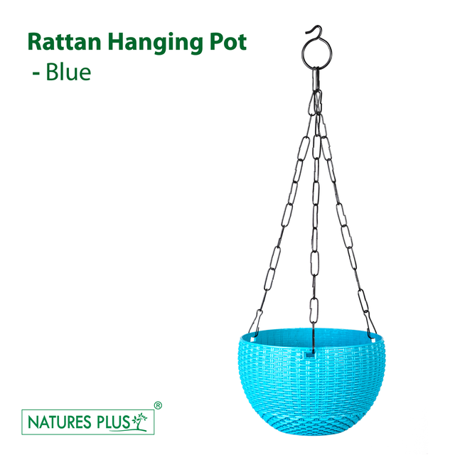 NATURES PLUS RATTAN HANGING POT 7 INCH BLUE PACK OF 6