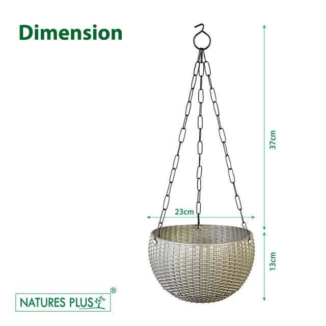 NATURES PLUS | RATTAN HANGING POT 8 INCH GREY | SET OF 6