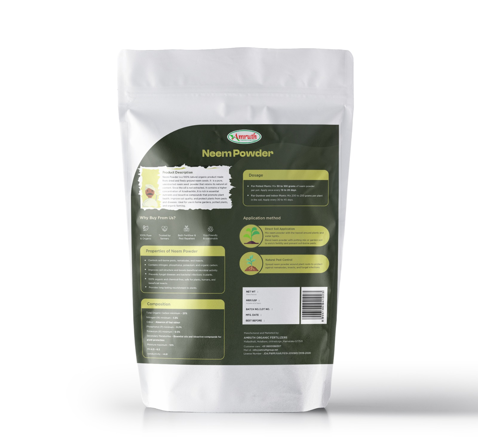 AMRUTH NEEM POWDER-1 KG| Organic pest control| Natural fertilizer| Insect repellent for farming| Neem powder for plants