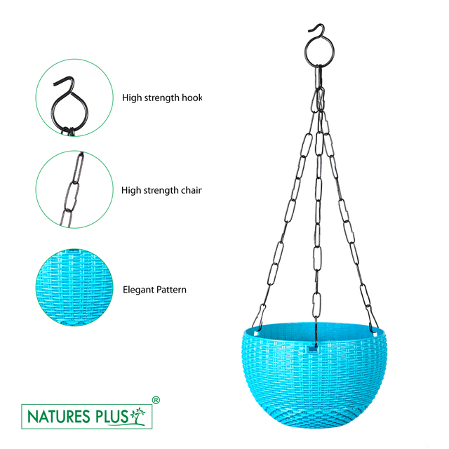 NATURES PLUS RATTAN HANGING POT 7 INCH BLUE PACK OF 6