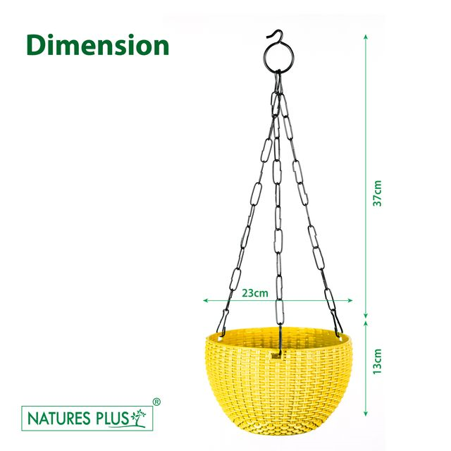 NATURES PLUS | RATTAN HANGING POT 8 INCH YELLOW | SET OF 6