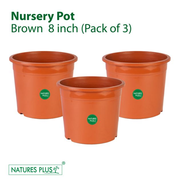 NATURES PLUS Plastic Flower Pots for Garden Planters 8 Inch Diameter Set of 3