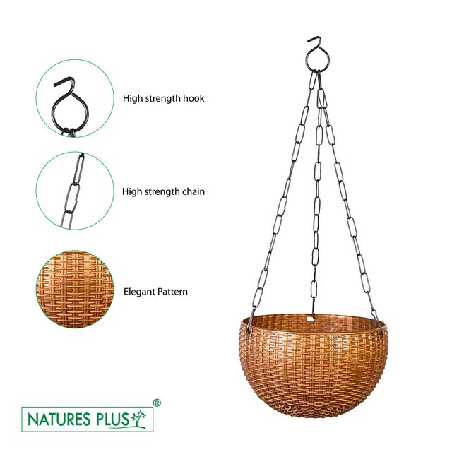 NATURES PLUS | RATTAN HANGING POT 8 INCH COPPER | SET OF 6