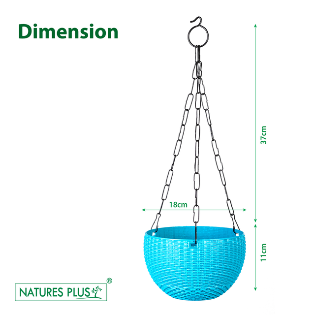 NATURES PLUS RATTAN HANGING POT 7 INCH BLUE PACK OF 6