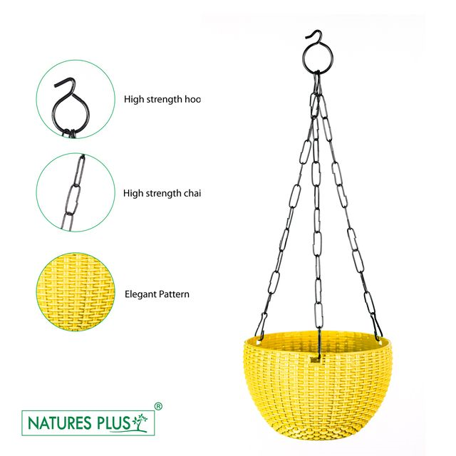 NATURES PLUS | RATTAN HANGING POT 8 INCH YELLOW | SET OF 6