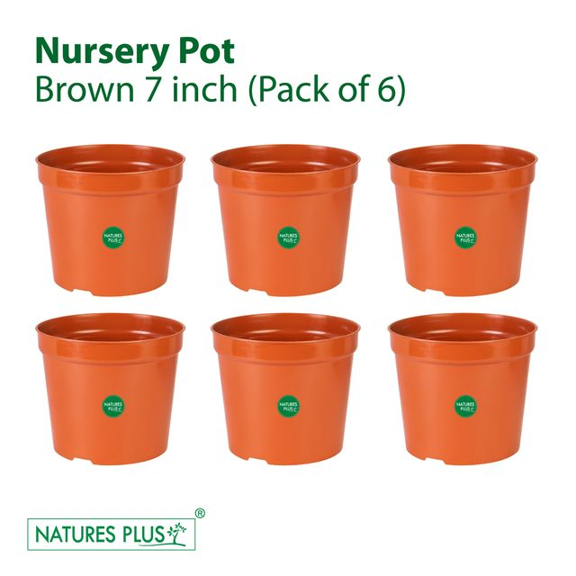 NATURES PLUS Plastic Flower Pots for Garden Planters 7 Inch Diameter Set of 6