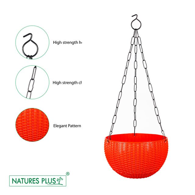 NATURES PLUS | RATTAN HANGING POT 8 INCH RED | SET OF 6