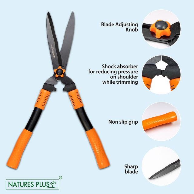 NATURES PLUS | HEDGE SHEAR PLASTIC GRIP | HEDGE CUTTER,PLANT CUTTING SCISSORS,GARDEN TOOL,BUSH CUTTER,CLIPPERS,