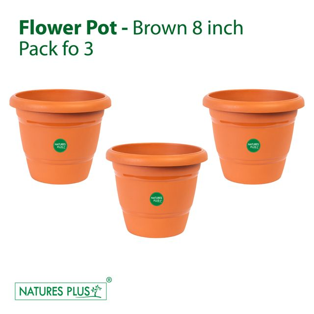 NATURES PLUS Plastic Flower Pots for Garden Planters 8 Inch Diameter Set of 3 