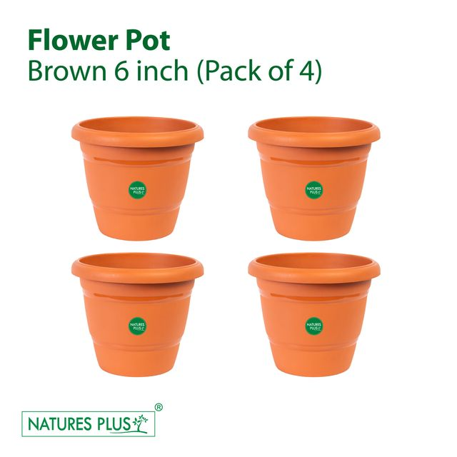 NATURES PLUS Plastic Flower Pots for Garden Planters 6 Inch Diameter Set of 4