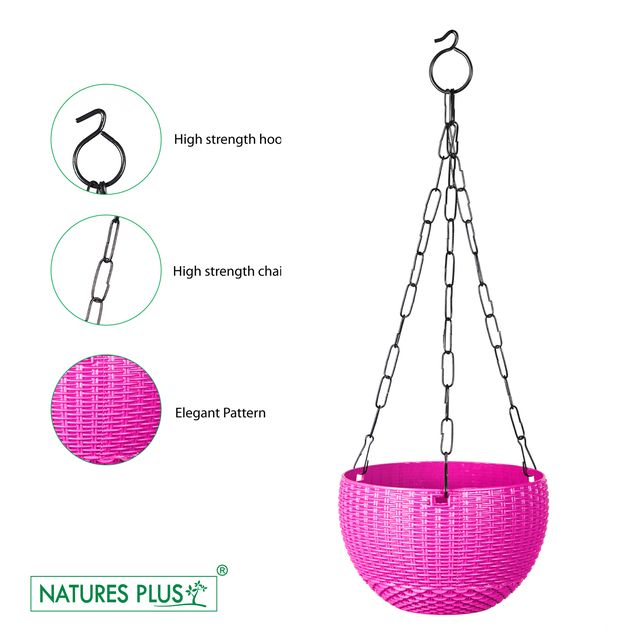 NATURES PLUS | RATTAN HANGING POT 8 INCH PINK | SET OF 6